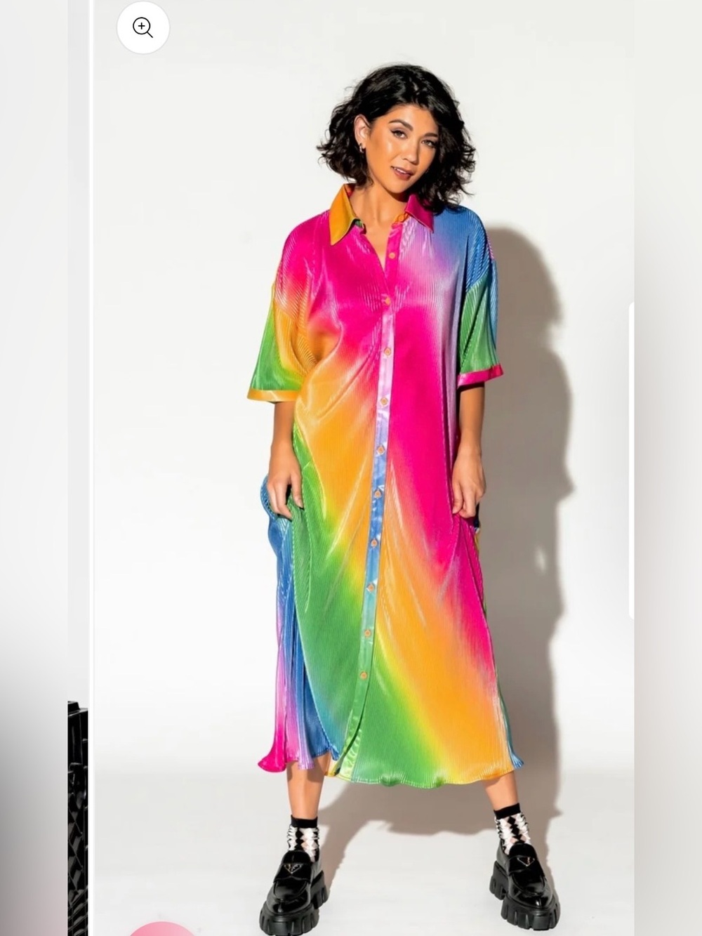 Dressed in LALA Rainbow Gradient Button-Front dress in Multicolor